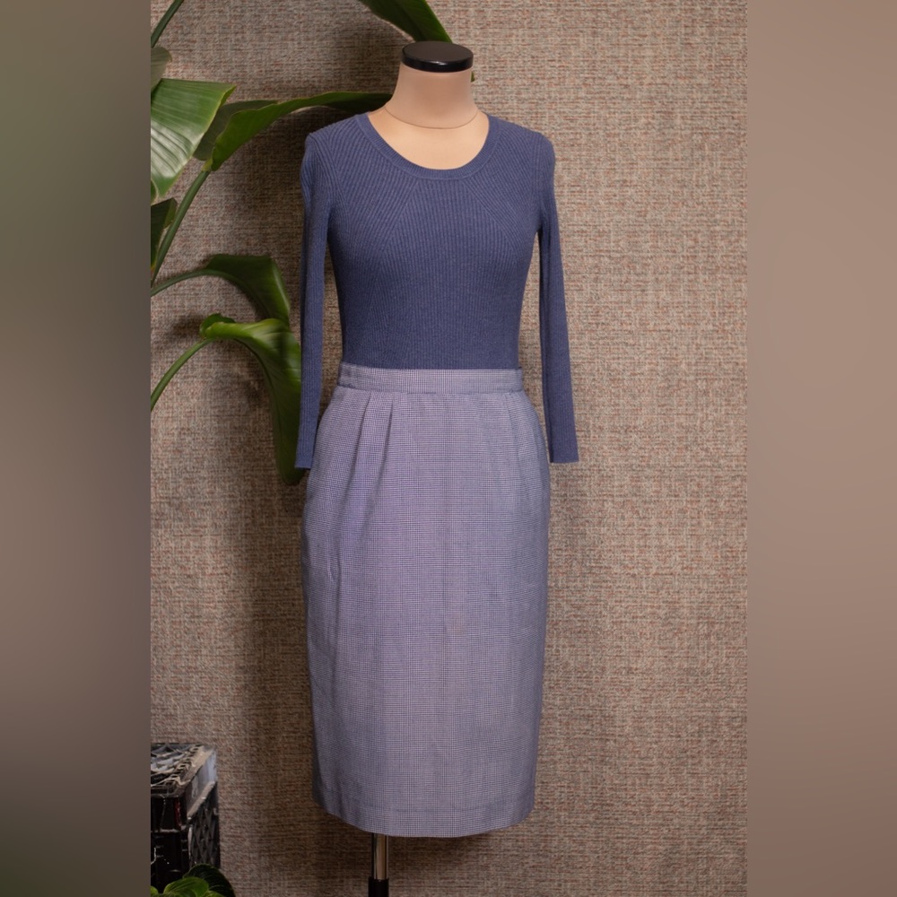Vintage Blue Sweater and Houndstooth Pencil Skirt Bundle